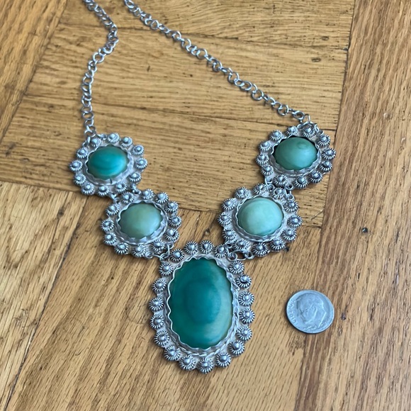 Taxco Jewelry - Stunning Antique Silver and Mexican Jade /Green Stone Statement Necklace